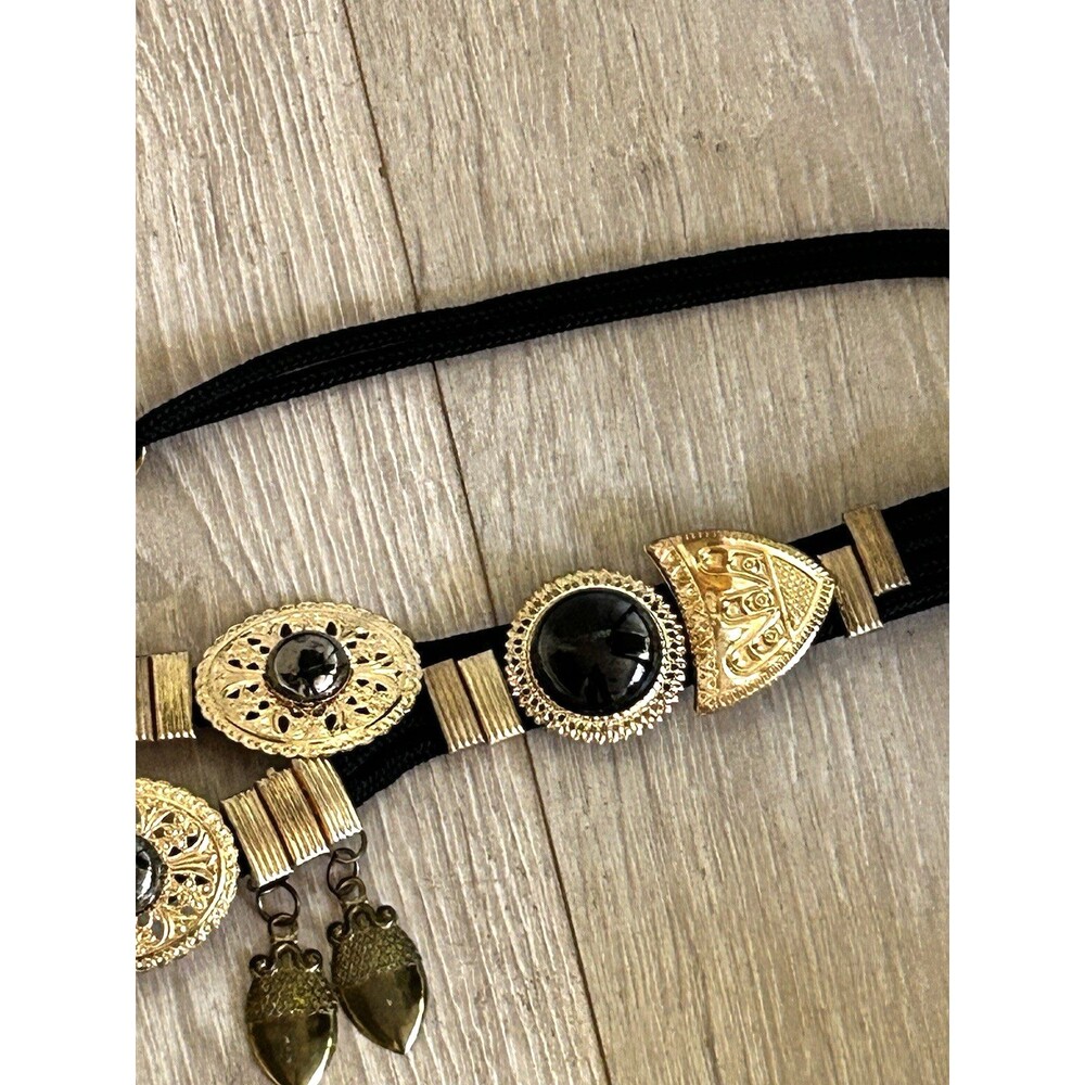 Boho Statement Belt Gold Metallic Concho Medallion Festival One Size Acorn Charm - Picture 5 of 8